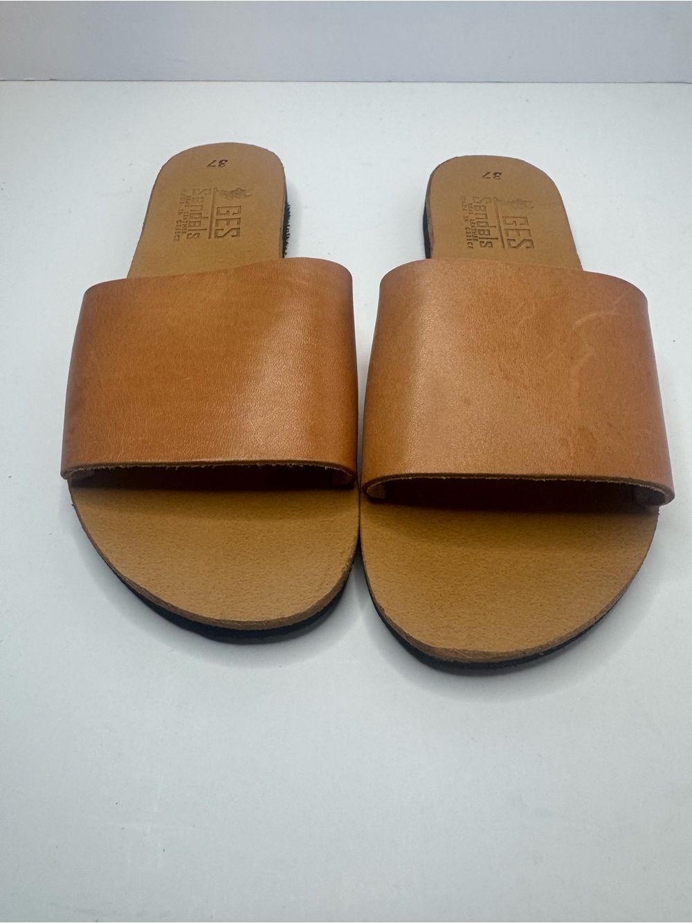 GES Tan Leather Slide Sandals Size EU37